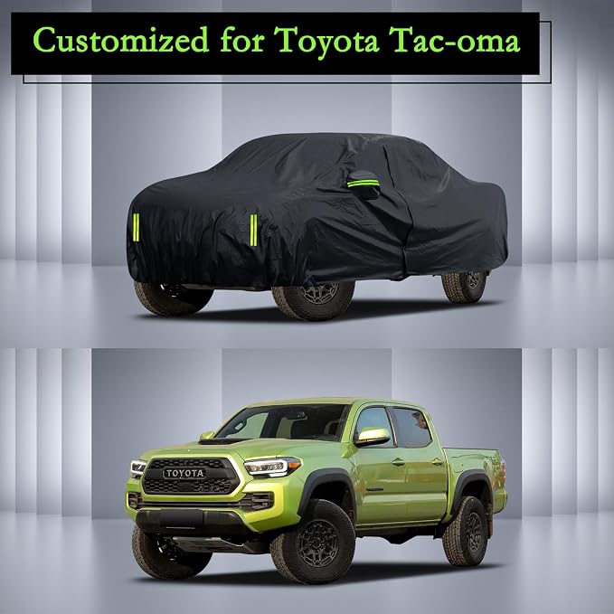 Car Cover Custom Fit for Toyota Tacoma 2005-2025, Waterproof All Weather for Automobiles Full Exterior Cover Rain Sun Snow Protector with Door Zipper Black