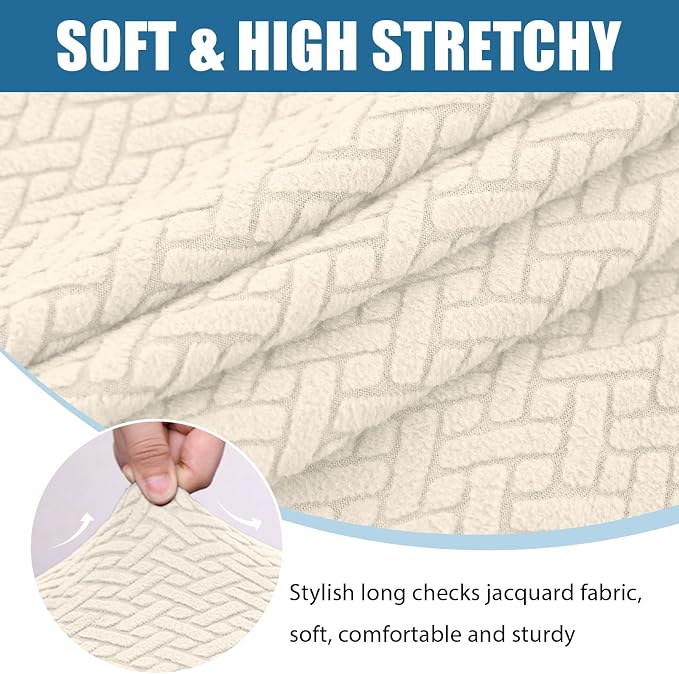 Smiry Waterproof Couch Cushion Covers, Stretch Jacquard Sectional Couch Covers, L Shape Chaise Lounge Sofa Slipcover, Washable Elastic Furniture Protector for Pets, Kid (XL-Chaise Cover, Beige)