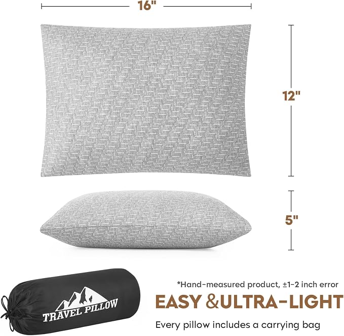 Camping Pillow Shredded Memory Foam Pillow, Compressible Travel Pillow Breathable Cover, Ideal Backpacking Airplane Hiking