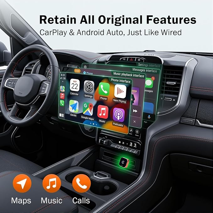 Wireless Carplay Adapter, Suitable for Vehicles Equipped with Cabled CarPlay, Plug and Play Feature enables Fast and Stable CarPlay Wireless Connection, Suitable for 800+ Vehicles (Orange)