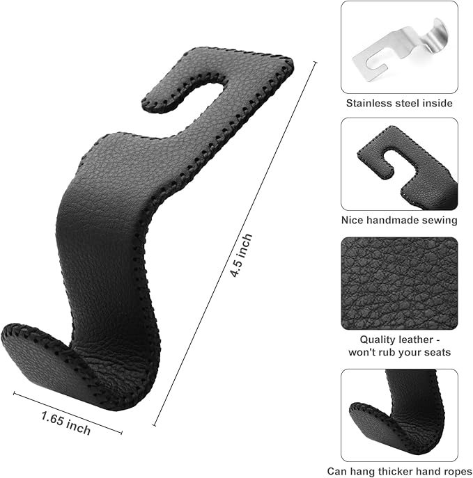 AMVOYOA U-Shaped Car Leather Hooks – Car Purse Holder, Headrest Hooks for Car, Back Seat Organizer - Elevate Your Travel Experience!(Beige)