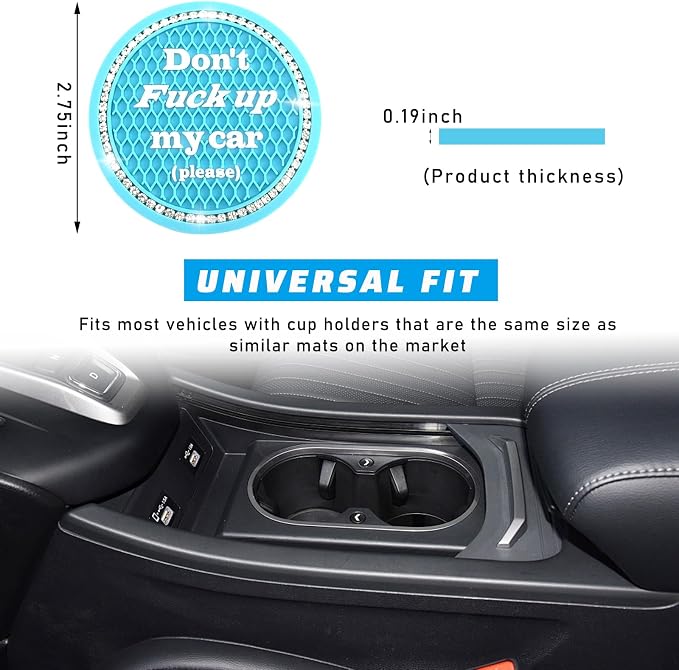 4 PCS Bling Car Cup Coaster, 2.75 Inch Anti-Slip Cup Holder Insert Coasters, Universal Crystal Rhinestone Auto Drink Car Cup Mat, Interior Car Accessories for Women Girls (Light Blue)