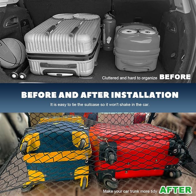 Stretchable Cargo Net, Adjustable Elastic Storage Mesh Nets, Envelope Style Cargo Netting with Mounting Screws and Hooks, Trunk Rear Cargo Organizer Net for Car Truck SUV (35.4×11.8 Inch)