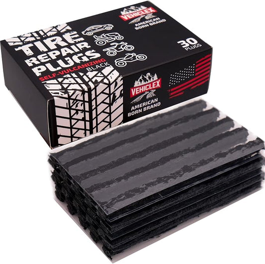 Vehiclex Flat Tire Repair Plugs - 30pcs Heavy Duty Plug and Patch Kit for Emergency Repairs, Black