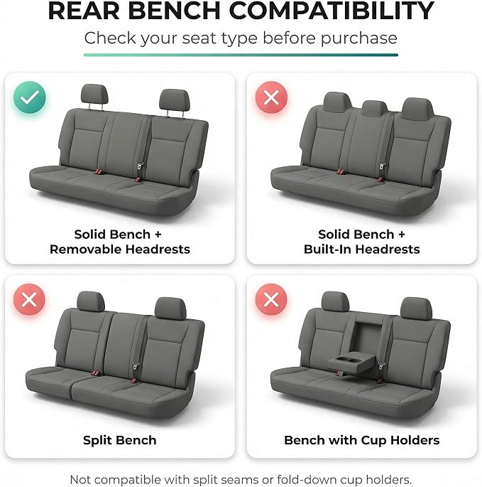 FH Group Classic PU Leather Split Bench Car Seat Cover – Universal Fit for Cars Trucks & SUVs (Solid Beige)