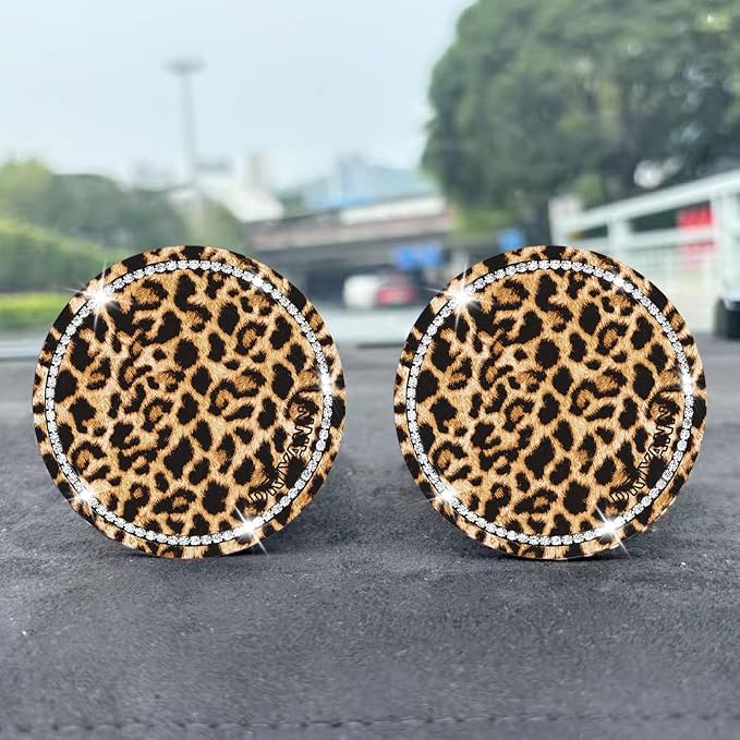 Car Cup Holder Coaster, 2PCS Silicone Car Cup Holder Insert Leopard Print, 2.75" Universal Non-Slip Cup Holders, Interior Car Accessories for Women and Man (Leopard)