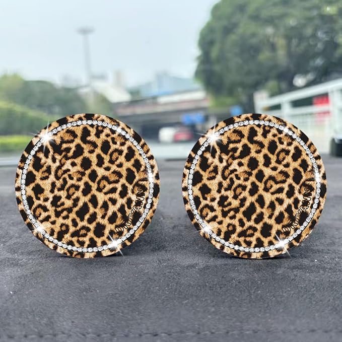 Leopard Car Coasters for Cup Holders, 4 Pack Silicone Cheetah Car Cup Holder Insert Coasters, 2.75" Universal Non-Slip Cup Holder Coaster, Car Interior Accessories for Women (Yellow)