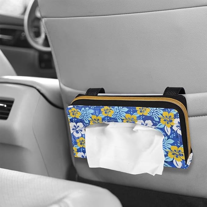Tropical Flowers Car Visor Tissue Box Music Print Car Napkin Holder Tropical Flowers Car Mask Holder Tissue Holder PU Leather