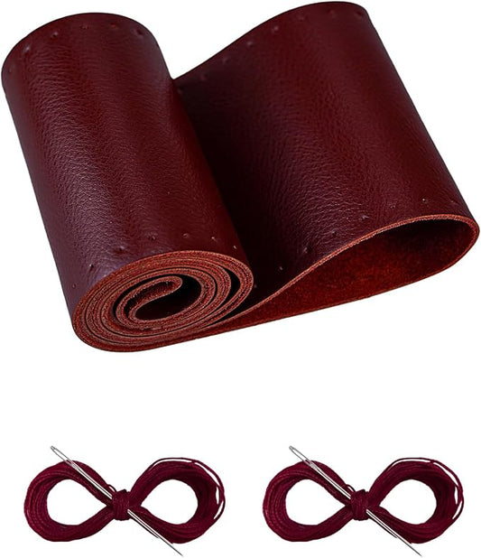 BELINOUS Leather Steering Wheel Cover Lace Up, Stitch on Steering Wheel Wrap, Universal Fit 13-20 Inch Car Truck Pickup Boat, A Whole Piece of Cowhide, DIY w/Needle Thread (Size M4, Wine Red)