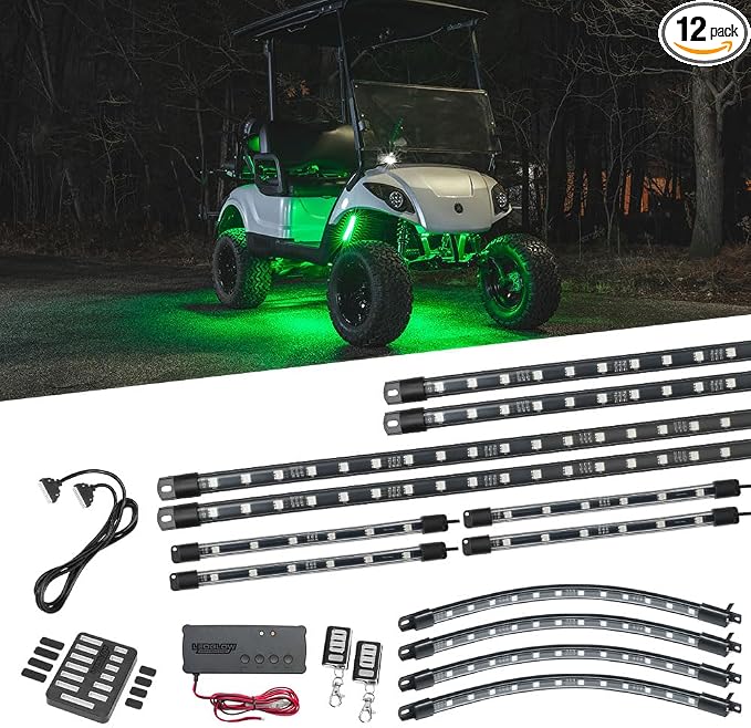 LEDGlow 12pc Million Color LED Golf Cart Underglow Kit 12V-72V 4-Seater | Includes Wheel Well & Interior Footwell Tubes, Accent Neon Lights Fit Electric EZGO Yamaha Club Car ICON, 10 Colors, 16 Modes