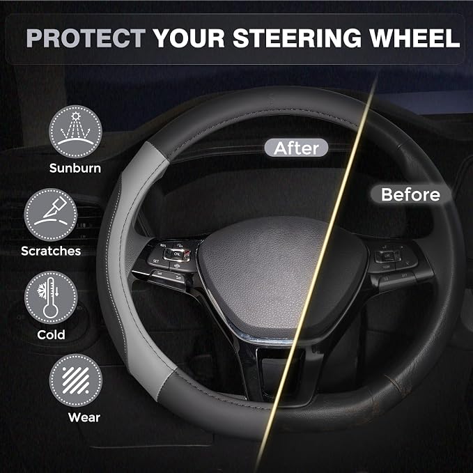 FLORICH Car Steering Wheel Cover, Microfiber Leather Steering Wheel Covers with Anti-Slip Lining, Breathable Elastic Car Steering Wheel Protector, Universal Standard Size 14-15 inch