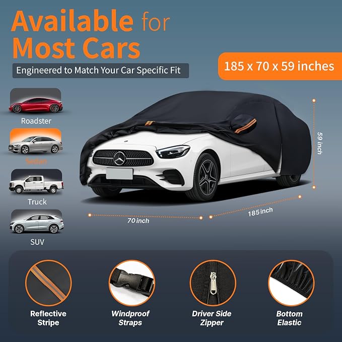 Car Cover Outdoor Sedan Covers(Length up to 185 inch) Universal Fit for Mitsubishi Mirage,BMW 2 Series,Genesis G70,Honda Insight,Toyota Yaris iA,Audi A3,Lexus HS,IS,etc,Size A1(See Size Chart)