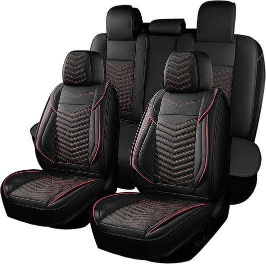 HChengkikz Nappa Leather Car Seat Covers Full Set, Car seat Protector 5 Seats, Waterproof Car Seat Cushion, Universal Automotive Seat Covers Fit for SUV Truck Pick-up Sedan, Front and Rear | Easy Maintenance, Airbag Compatible, Universal Fit For Most S...