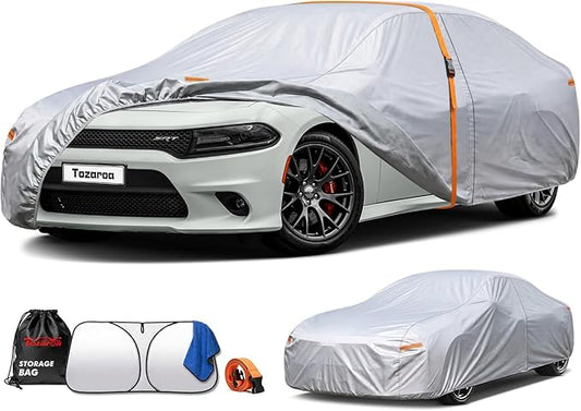 Car Cover Waterproof All-Weather,Outdoor Full Exterior Coupe Covers Custom Fit for Dodge Charger,Model S,Hyundai Genesis,Jaguar XJ,Chevy Malibu,Lesabre Regal,etc,Size C5(See Size Chart)