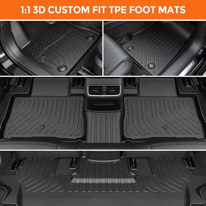 Floor Mats for Lincoln Aviator 6 Passenger 2020-2025 (Not Fit for 7-Seat) | Custom Fit Heavy Duty TPE All Weather Protection, Waterproof Non-Slip Black Car Liners (Three-Row Floor Mats)