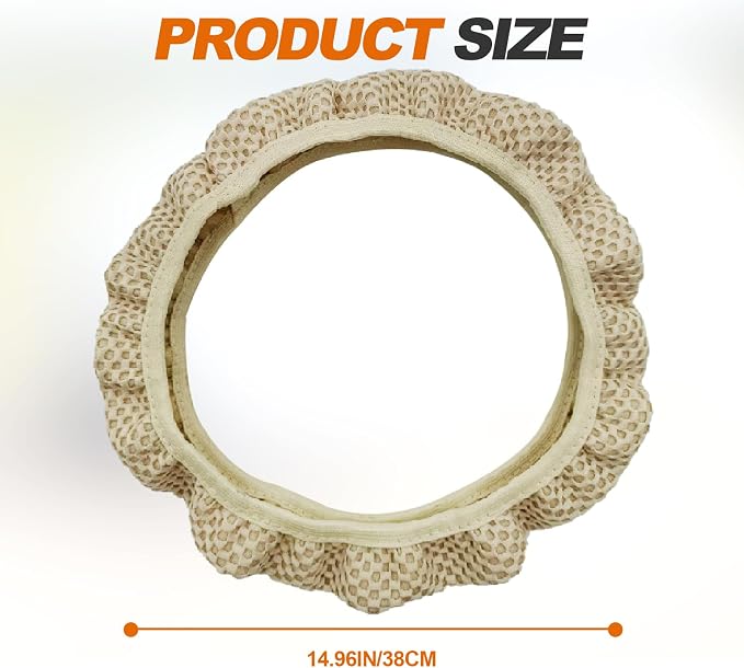 Car Elastic Stretch Steering Wheel Cover, Universal 15" Automotive Steering Wheel Protector, Microfiber Ice Silk, Breathable, Anti-Slip, Easy Carry, Car Accessories for Cars/SUVs/Vans/Truck (Beige)