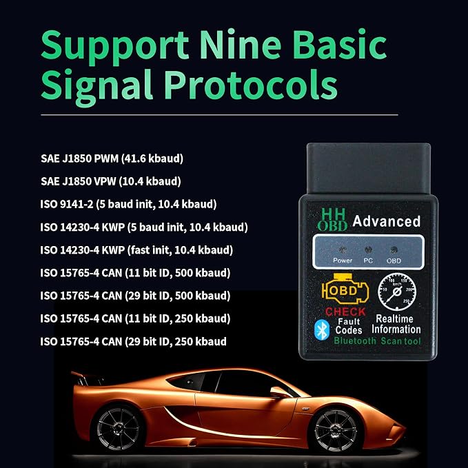 OBD2 Bluetooth Wireless Diagnostic Code Reader OBD II Scan Tool Reset & Clear Check Car Engine Light,Bluetooth Scanner Read, Compatible with iOS& Android & Windows