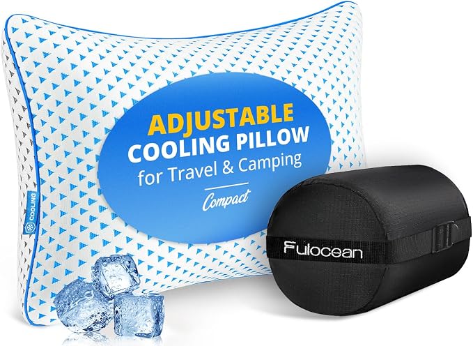 Adjustable Small Cooling Memory Foam Pillow for Travel, Camping & Airplane | Compressible, Mini Shredded Foam Bed Pillow for Medium Firm Neck Knee Lumbar Support, Ideal Car Sleeping, Backpacking, Hiking