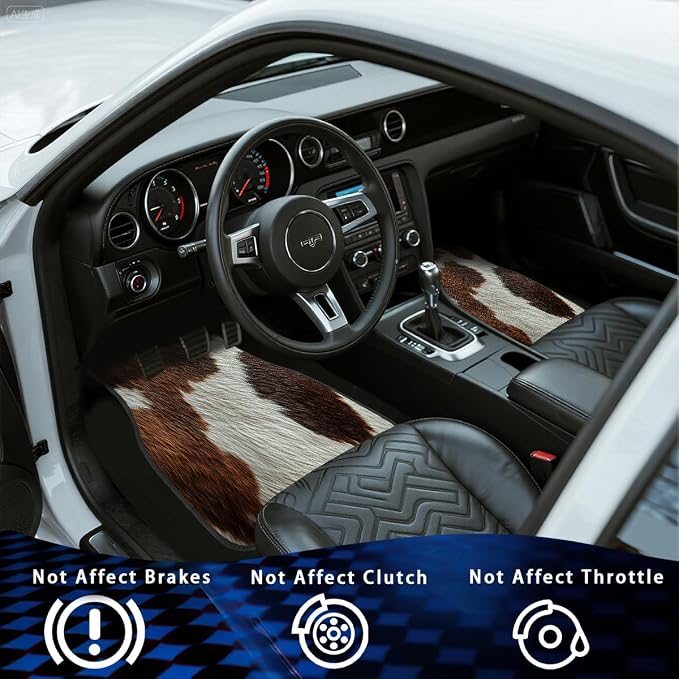Cow Car Floor Mats Set of 4 Skin Brown White Spot Natural Texture Carpet Front Rear Carpets Mat Non-Slip Auto Car Accessories Universal Fit Car Accessories for Truck