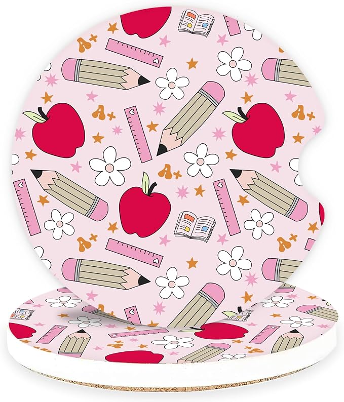 Ceramic Car Coasters – Absorbent Car Cup Holder Coaster Set for Women, Cute Aesthetic Car Accessories for Girls, 2 Pack (red)