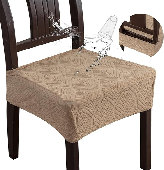 Removable and Washable Seat Covers for Dining Room Chairs Set of 6 - Waterproof Stretch Chair Seat Slipcovers, No Back Covers