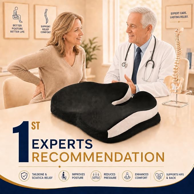 Memory Foam Ergonomic Seat Cushion for Office Chairs Pain Relief | Suitable for prolonged sitting, relieves tailbone pain, fits office chairs, wheelchairs, car seats and computer desk chairs