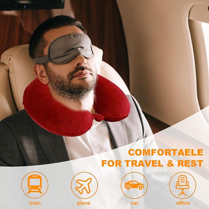 Travel Pillow,100% Pure Memory Foam U Shaped Neck Pillow,Super Lightweight Portable Headrest Great for Airplane, Car,Home,Office,Sleeping Rest (Wine red)