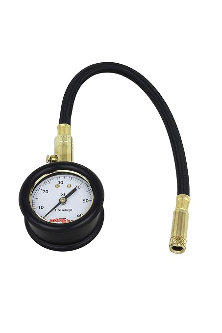 Accu-Gage by Milton Dial Tire Pressure Gauge with Straight Air Chuck and 11 in. Braided Hose - ANSI Certified for Motorcycle/Car/Truck Tires (0-60 PSI)