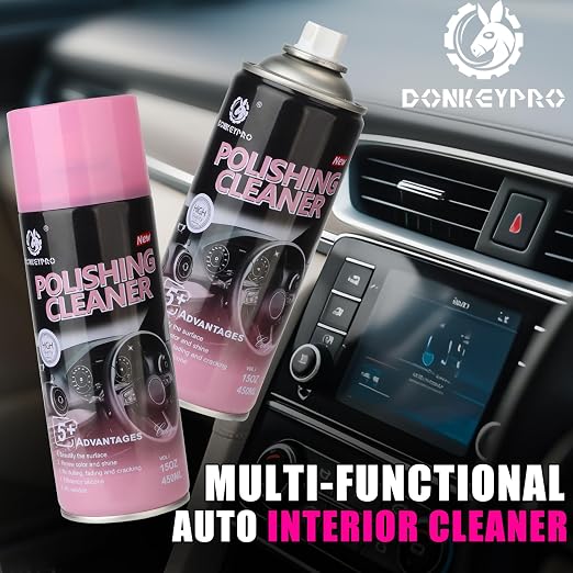 DONKEYPRO Polishing Cleaner, Car Interior Cleaner - Repels Dust & Staining, Restores & Protects Plastic, Vinyl, Leather Seats - UV Guard, Anti-Aging, Interior Detailer Spray with Iron Can(2 x 15oz)