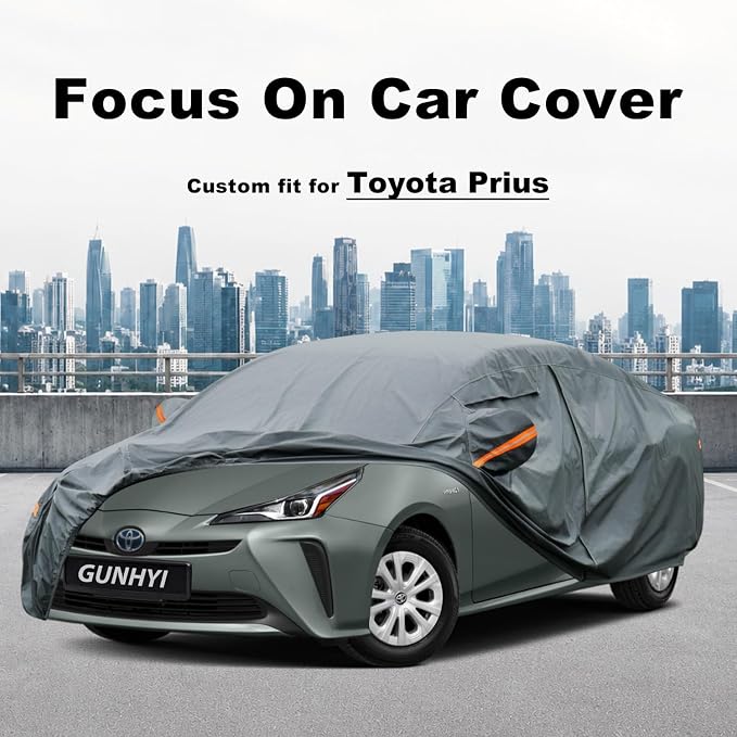 GUNHYI Premium Car Cover Custom Fit Toyota Prius(2010-2022), 16 Layers Heavy Duty Car Cover Waterproof All Weather with Zipper Door for Sun Rain Snow Dust Uv Protection
