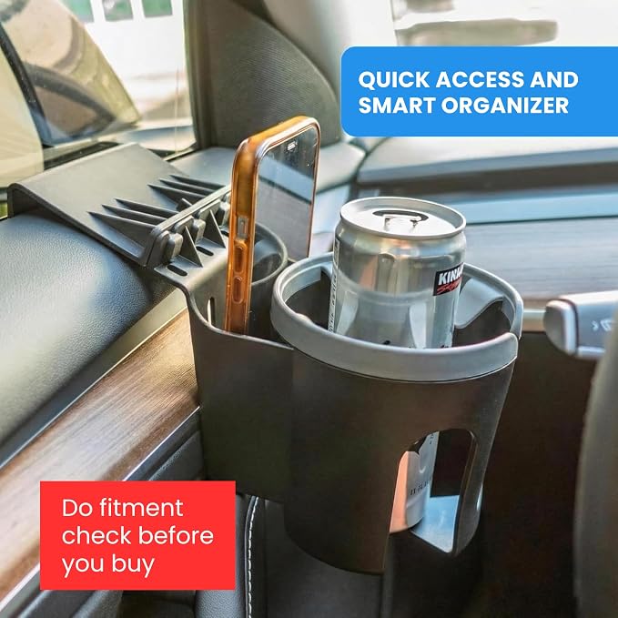 Car Door Cup Holder – Universal Window Cup-Holder with Phone Storage, Felt Protection Pad, No Rattle Fit for Large and Small Cups, Fits Any Car or Truck &18-2023 Tesla Model 3 Y Cup Holder