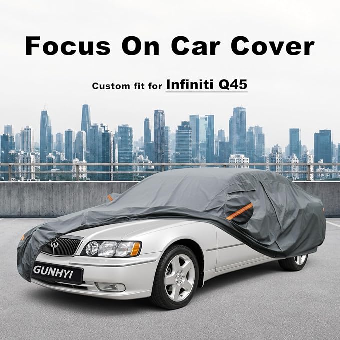 GUNHYI Premium Car Cover Custom Fit Infiniti Q45, 16 Layers Heavy Duty Car Cover Waterproof All Weather with Zipper Door for Sun Rain Snow Dust Uv Protection