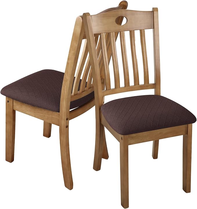 Fuloon Stretch Chair Seat Covers 6 PCS, Removable Washable Dining Chair Covers Anti-Dust Dining Room Seat Cushion Slipcovers (6, Chocolate)
