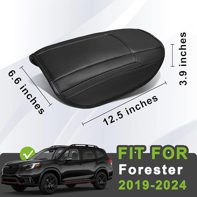 Muslogy Center Console Armrest Cover Fit for Subaru Forester 2019-2024 Accessories, Comfort Armrest Pad Console Lid Cushion Vegan Leather Regular Thick