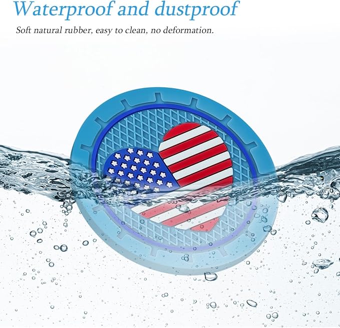 AUCELI 4 Pack Car Cup Holder Coasters, Colored American Flag US Flag Insert Car Cup Coaster, 2.75 Inch Anti Slip Shockproof Embedded Drink Mat, Vehicle Interior Decor Accessories