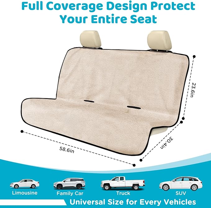 Back Seat Cover Waterpoof Rear Bench Towel Seat Cover for Gym Swimming Surfing Running, Non-Slip Rear Seat Protector Ufor Universal Anti-Slip Car Truck SUV Seat (Bench Tan)