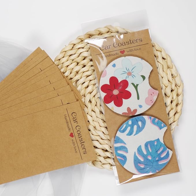 Vcekract 100Pcs Car Coaster Packaging - Sublimation Coaster Cards with 6.8x2.85In Kraft Paper Display Cards, Heat Press Accessories