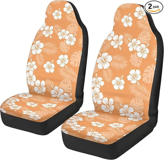 Hawaiian Florals Car Front Seat Covers for Women Set of 2 Tropical Car Seat Cover Elastic Polyester Protection Interior Accessories for Cars SUV Sedans