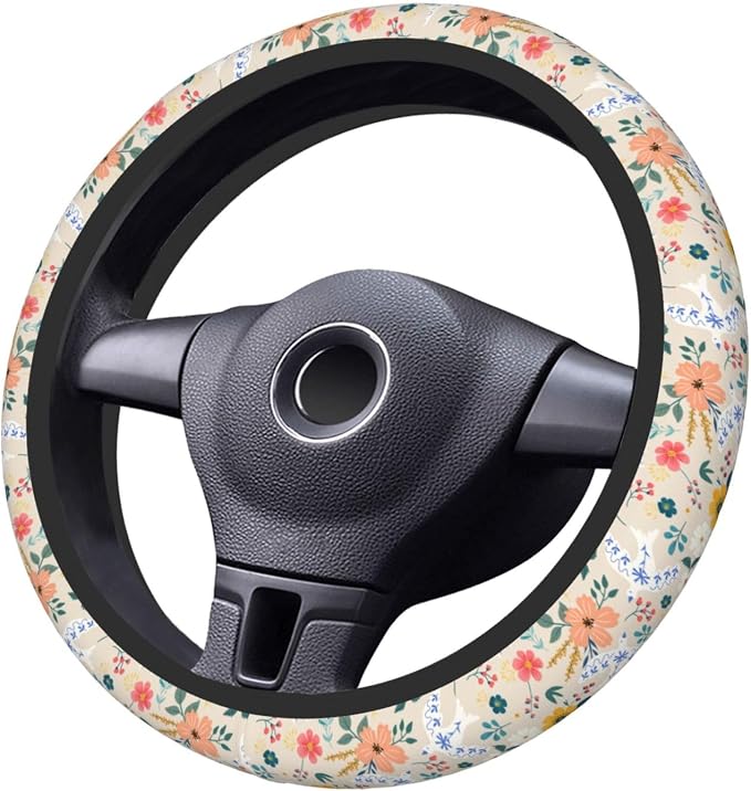Retro Pigeon Flower Elastic Steering Wheel Cover Non-Slip Breathable Steering Wheel Protector Fit Auto, SUVs, Truck