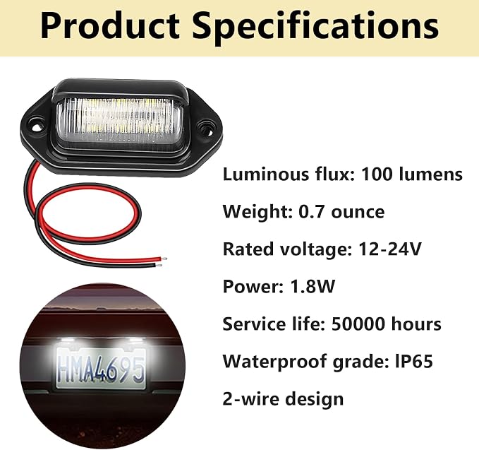 ecocstm 8 PCS White LED License Plate Light, 6-SMD Waterproof Tag Lights, 12V-24V DC Lamp Taillight, Step Courtesy Light Dome Cargo Lights for Truck SUV Van RV Trailer
