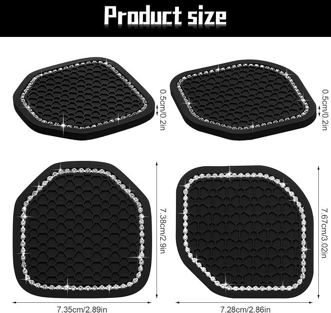 Frienda 4 Pcs Bling Car Coasters Cup Holder Coasters for Car Cup Holder Inserts Compatible with Wrangler 2018-2022 Jl Jlu 2020-2022 Gladiator Jt Cup Mat Pad Interior Decoration Accessories, 2 Styles