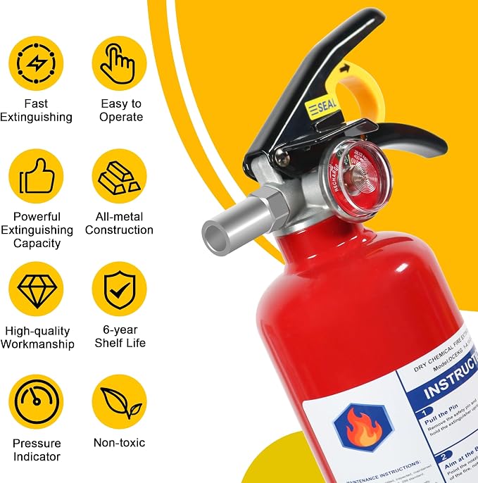 6 Pack ABC Dry Chemical Fire Extinguishers with Mount, 2.5 lb 1A:10B:C Rating for Home, Vehicle, Boat, Quick Release Handle, Compact & Portable Dry Powder Extinguisher
