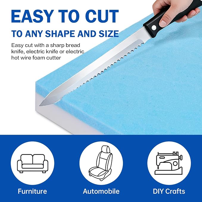 High Density Upholstery Foam Cushion - 6" Thick x 24" x 72", Gel Memory Foam Support Padding for Seat Cushion Replacement, DIY Projects, Sofa Mattress Support