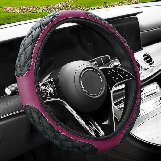 15 Inch Leather Steering Wheel Cover, Automotive Accessories Breathable Anti-Slip Elastic Soft Wheel Protector, Fit for Most SUVs Trucks and RVs (Purple)