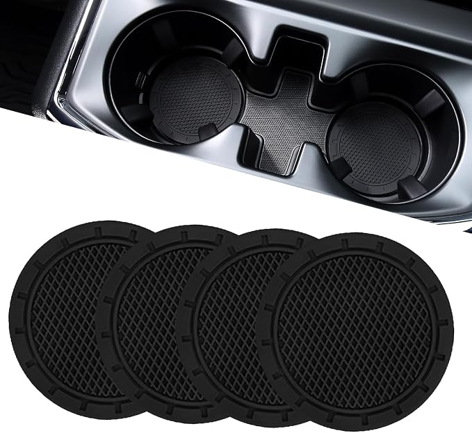 JOYTUTUS 4 Pack Car Cup Holder Coaster, Universal Anti-Slip Shockproof Car Coasters, 2.75 inch PVC Cup Holder Insert Coaster, Car Interior Accessories for Car, SUV, Truck (Black)