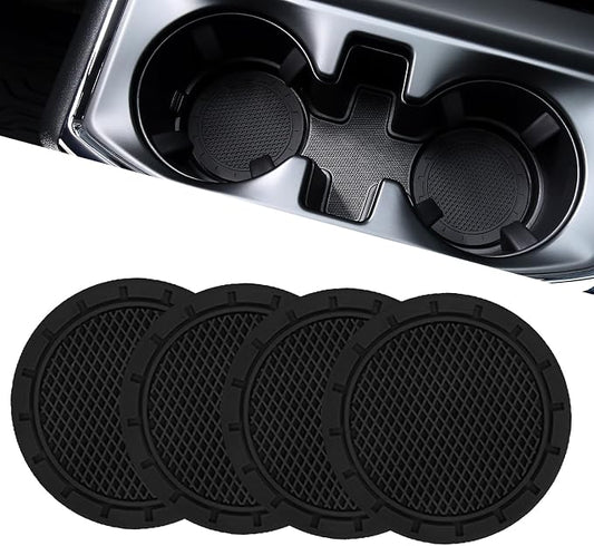 JOYTUTUS 4 Pack Car Cup Holder Coaster, Universal Anti-Slip Shockproof Car Coasters, 2.75 inch PVC Cup Holder Insert Coaster, Car Interior Accessories for Car, SUV, Truck (Black)