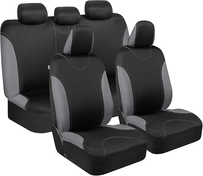 BDK UltraSleek Gray Seat Covers for Cars, Two-Tone Front Seat Covers with Matching Back Car Seat Cover, Made to Fit Most Auto Truck Van SUV, Interior Car Accessories, Car Seat Covers Full Set - Gray
