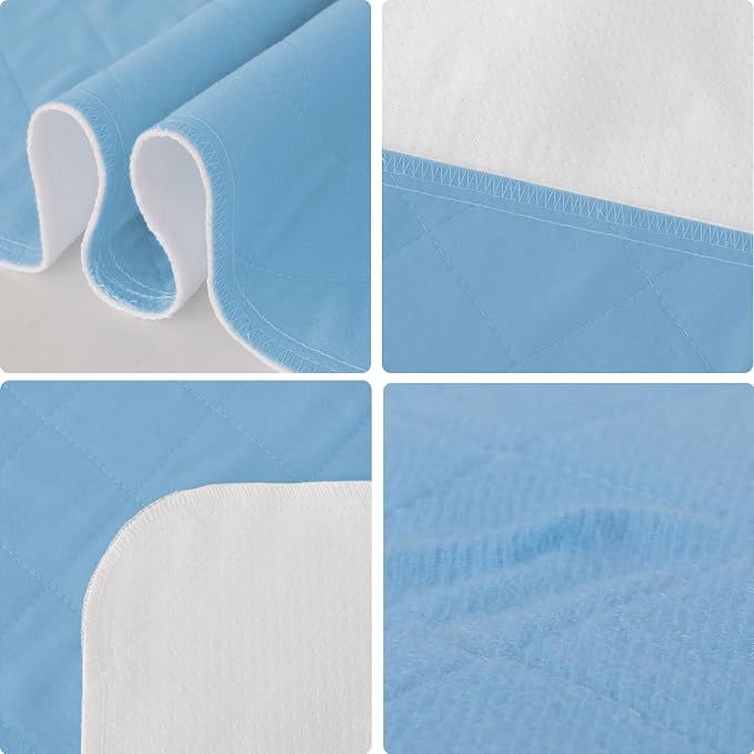 Bed Pads Washable Waterproof 34" x 36", 2 Pack Reusable Chuck Pads Incontinence Underpads Sheet Protector, Pee Pads for Adults, Elderly, Kids, Toddler and Pets, White and Blue