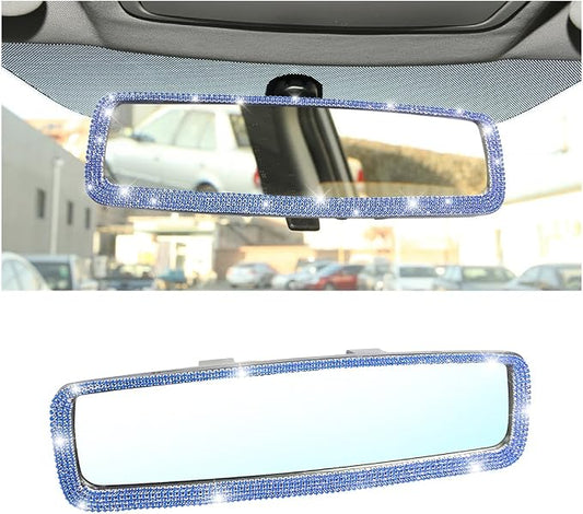 Osilly Bling Car Rearview Mirror, Decorations Rear View Mirror with Crystal Rhinestones & Diamonds, Car Interior Trim Accessories, Clip-on & HD Glass, Sparkly Gift for Mother Women Girls (Blue)