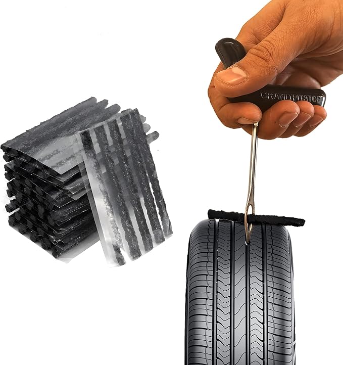 GRAND PITSTOP 27 Pcs Universal Tire Repair Kit, Heavy Duty Car Emergency Tool Kit for Flat Tire Puncture Repair, Compact Kit for Autos, Cars, Motorcycles, Trucks, RVs, etc. (15 Strips)